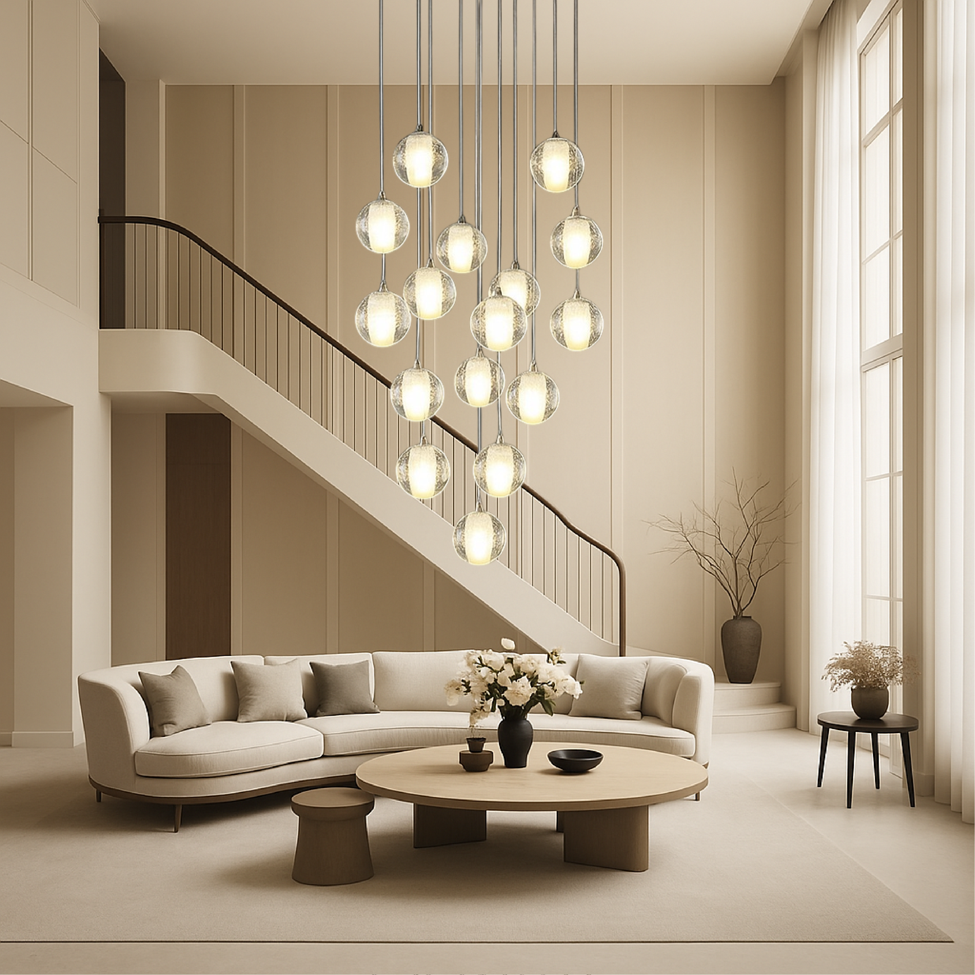 Crystal ball staircase chandelier