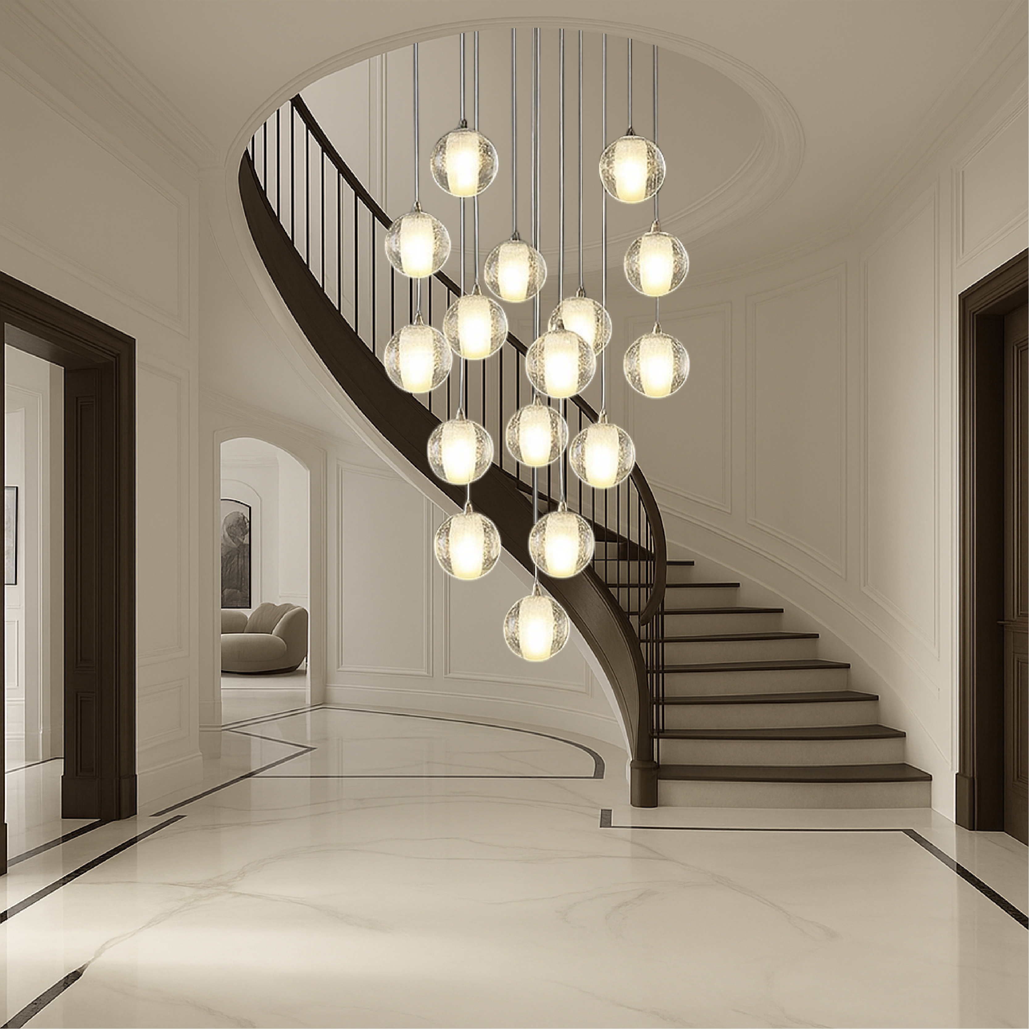 Crystal ball staircase chandelier