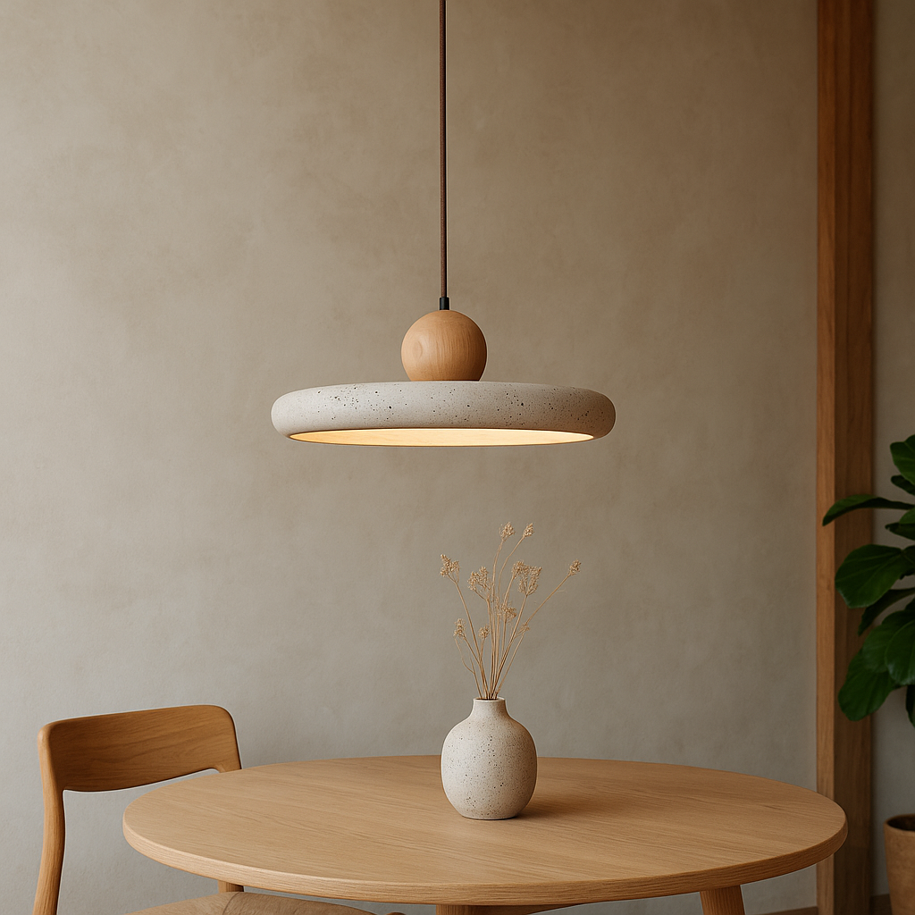 Elegant Travertine and Wood Pendant Light