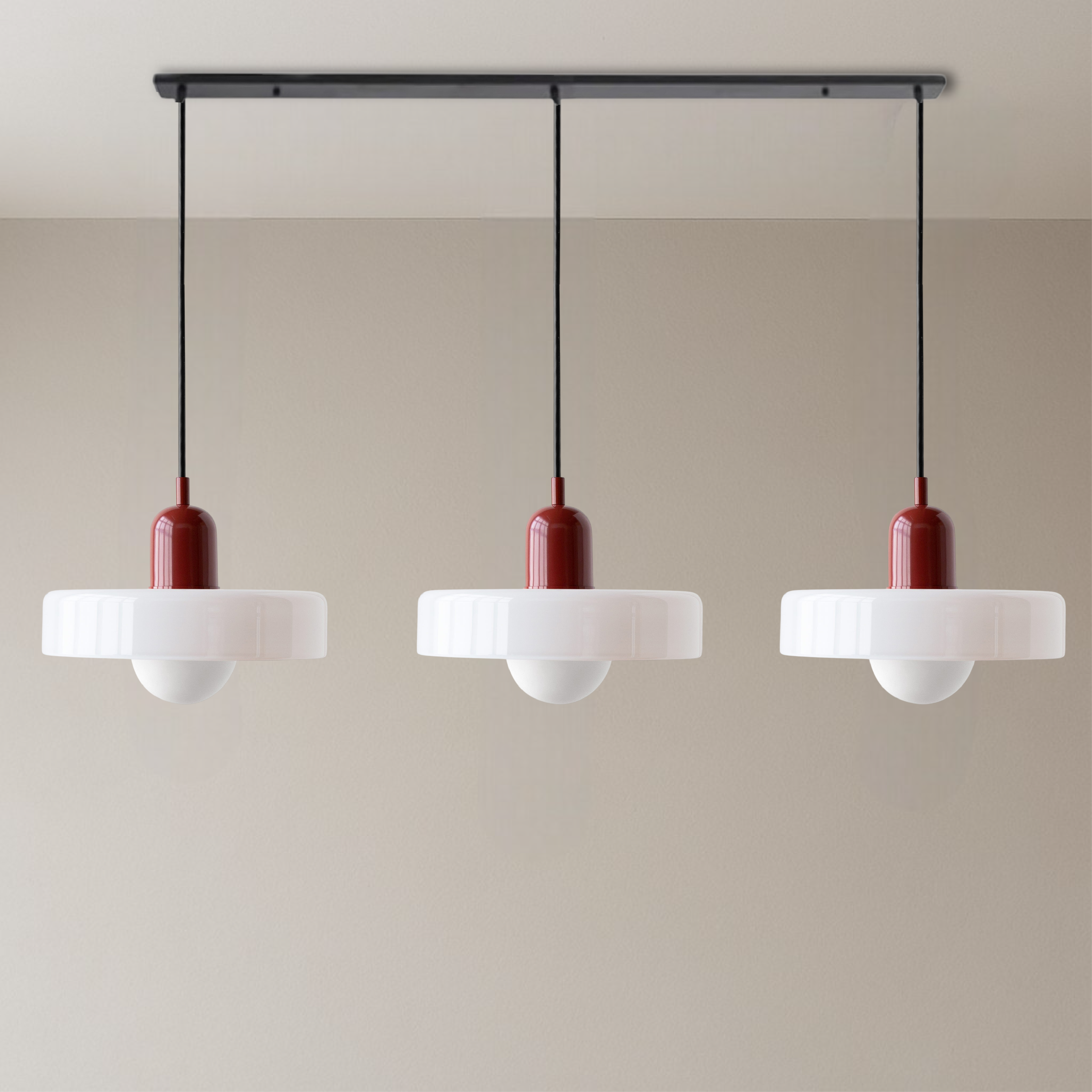Three-Head Bauhaus Colored Glass Pendant Light