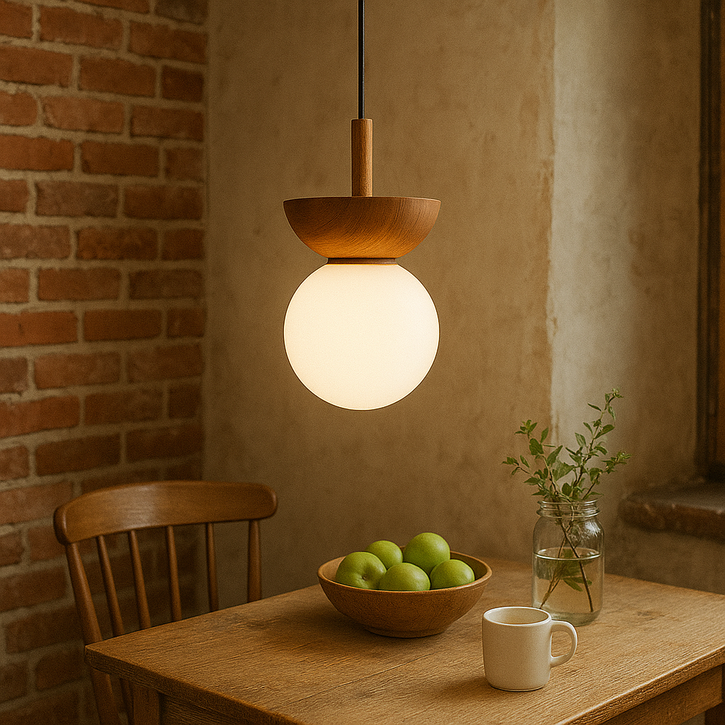 Elegant Japandi Pendant Light with Natural Finish